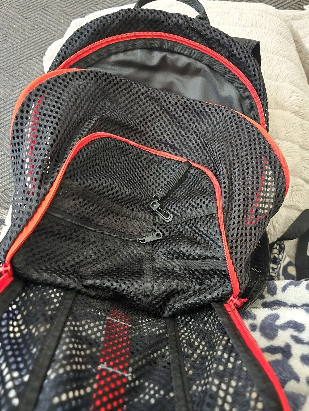 adidas Black Mesh Backpack with Red Trim and Center Strip